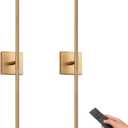 Battery Operated Gold Wall Sconces Set of 2, 30" Wireless Rechargeable LED Wall Lamps with Remote Control, 3 Color Stepless Dimming 360 Rotate Wall Decor Lighting for Living Room Hallway Bedroom