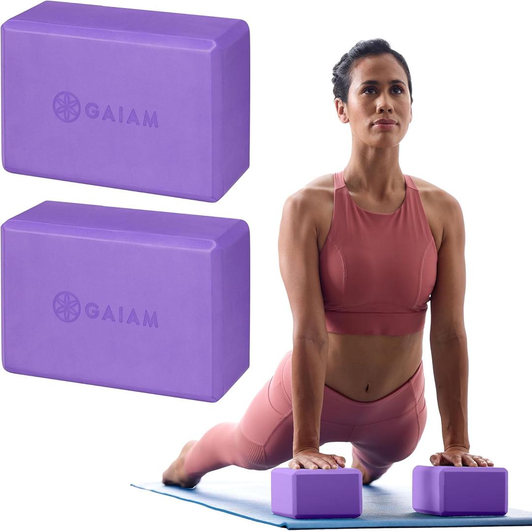 Gaiam Yoga Block - Supportive Latex-Free Eva Foam - Soft Non-Slip Surface with Beveled Edges for Yoga, Pilates, Meditation (Deep Purple)