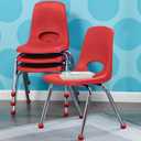 FDP 14" School Stack Chair, Stacking Student Seat with Chromed Steel Legs and Ball Glides For In-Home Learning or Classroom - Red (6-Pack), 10363-RD