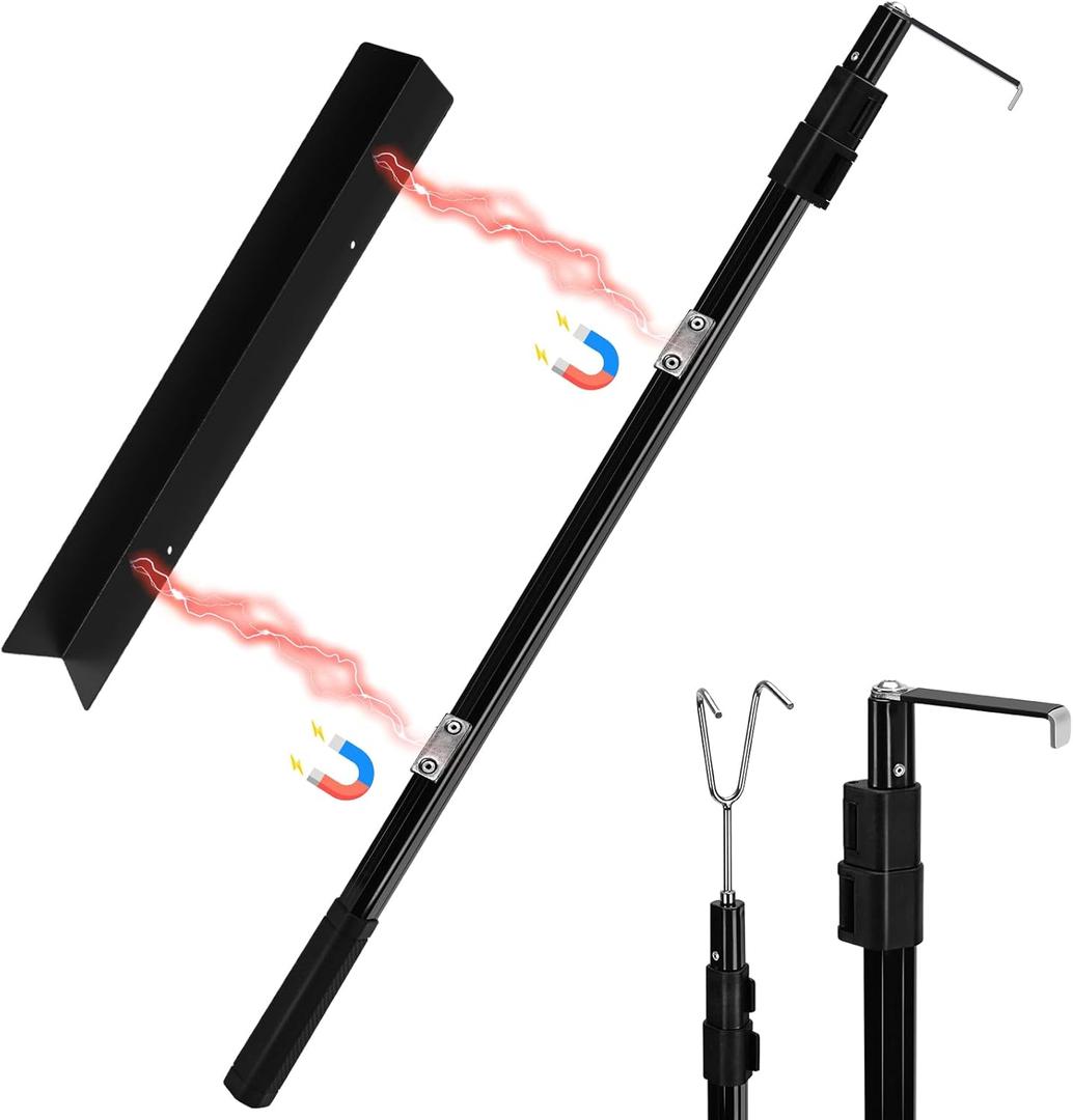 6.9 Ft Magnetically Mounted Truck Cargo Grabber Reach Tool, Lastest Telescoping Truck Bed Retriever Tool Magnetic, Multi-Use Pickup Truck Bed Accessories Truck Bed Reach Pole(2 Hooks 1 Mounted Plate)