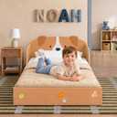 Delta Children Puppy Wood Floor Toddler Bed with Reusable Stickers, Brown