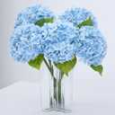 Waipfaru 21" Real Touch Blue Hydrangea Artificial Flowers with Long Stem & Leaves, Full Latex Faux Hydrangea Flowers for Home Decor Party Floral Arrangements Wedding Bouquets Centerpieces, 3Pcs