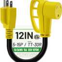 POWGRN RV 30 Amp to 110 Adapter 12 inch, Heavy Duty 10/3 Gauge RV Electrical Adapter, NEMA 5-15P Male to NEMA TT-30R Female, STW 10AWG 15A 125V 1875W, Black-Yellow, ETL Listed
