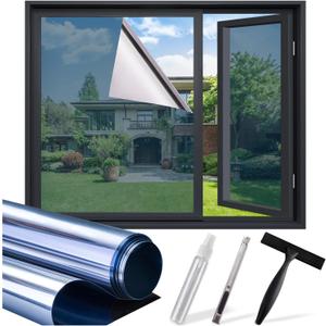 SUNBABY Window Tint for Home, One Way Privacy Film Heat & UV Blocking, Static Cling No Glue Renter Friendly Cover for Home Bedroom, Office & Sliding Glass Door, 23.6 x 78.7 Inch with 3 Tools, Blue