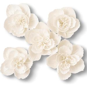 5 Pcs 3D Paper Flower Decoration for Party, Wedding Decoration, Background Wall, Nursery Room Decoration, Bridal Shower, Baby Shower (Pure White;set/5)