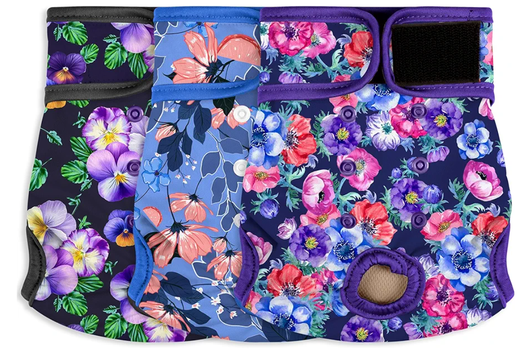 Female Dog Diapers - Premium Reusable Diapers for Doggie in Heat - Highly Absorbent for Pet Incontinence with Adjustable Snaps Rose Flower, Size Small