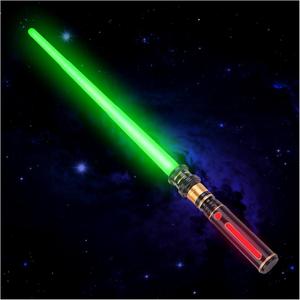 Light Up LED Saber with FX Sound Effects, Retractable Light Swords, Blue Red Green Yellow, for Halloween Dress Up Parties Birthday Christmas Galaxy War Fighters (Green)