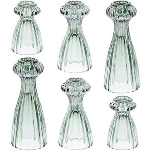 Lysenn Glass Candle Stick Holder Set of 6 – Premium Taper Candle Holders for Romantic Ambiance - Candle Sticks Holder Decor for Special Occasions - Green