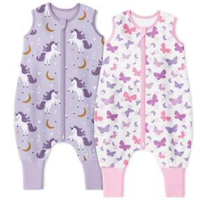Yoofoss Toddler Sleep Sack With Feet 24-36 Months 100% Organic Cotton Baby Sleep Sack with Legs Toddler Wearable Blanket with 2-Way Zipper (Purple Unicorn& Pink Butterfly)