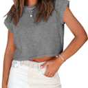 Tankaneo Womens Short Sleeve Cropped T-Shirts Summer Rolled Dolman Sleeve Crop Tops Casual Round Neck Solid Short Basic Tees (Gray, S)