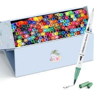 Ohuhu Markers for Adult Coloring Books No Bleeding 160 Colors Coloring Markers Water-based Dual Tips Fineliner & Brush Drawing Pens Art Pens for Kids Adults Sketch Journal - Maui - White