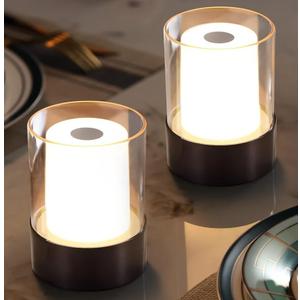 LED 4" Mini Cordless Table Lamp 2 Pack, Outdoor Waterproof Lamp, Rechargeable Battery Operated Lamp, Portable Touch Night Light for Dining Room, Camping, Nursery, Baby, Bar, Party (Black)