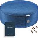 Mindful Modern Velvet Meditation Cushion | Luxe Zafu Yoga Floor Pillow Seat | Posture Support | Buckwheat Hull Filled | Large Round Cushion with Removable Washable Cover + Carry Handle (Royal Navy)