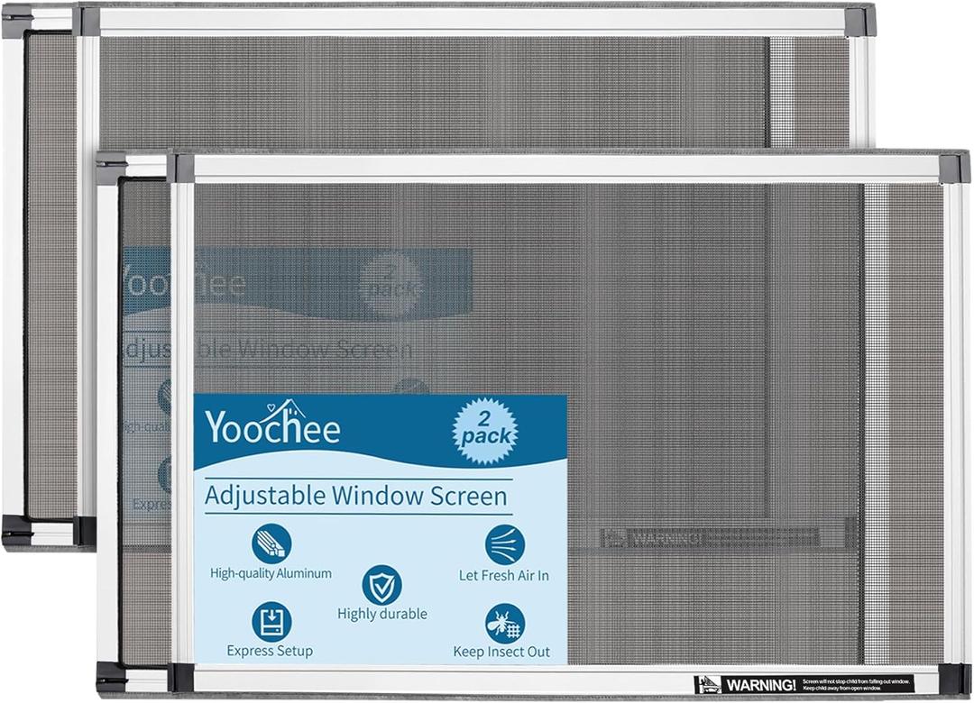 Yoochee Expandable Window Screen, 2 Pack Adjustable Window Screen (15" H x 21" - 40" W) - Medium Replacement Window Screens with Frame, Durable Replacement Screen for Window