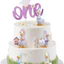 6pcs One Silly Goose Cake Topper Pastel 1st Birthday Cake Decorations Coquette Girl Goose With Pink Party Hat and Bow for Birthday Party Supplies