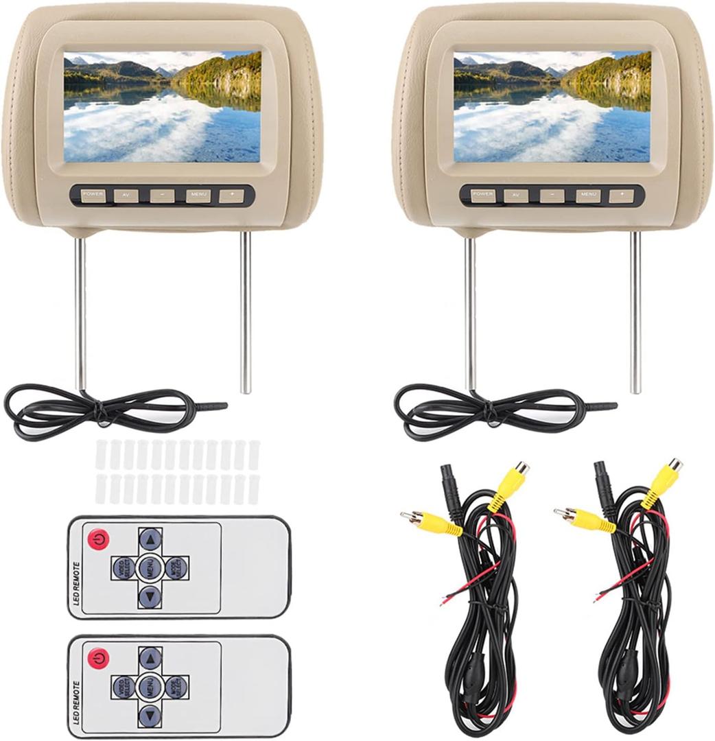 headrest DVD Player 2 Screens, 2pcs Universal 7 in HD Car Headrest Video Players LCD Video Player Control MP5 Display Brown