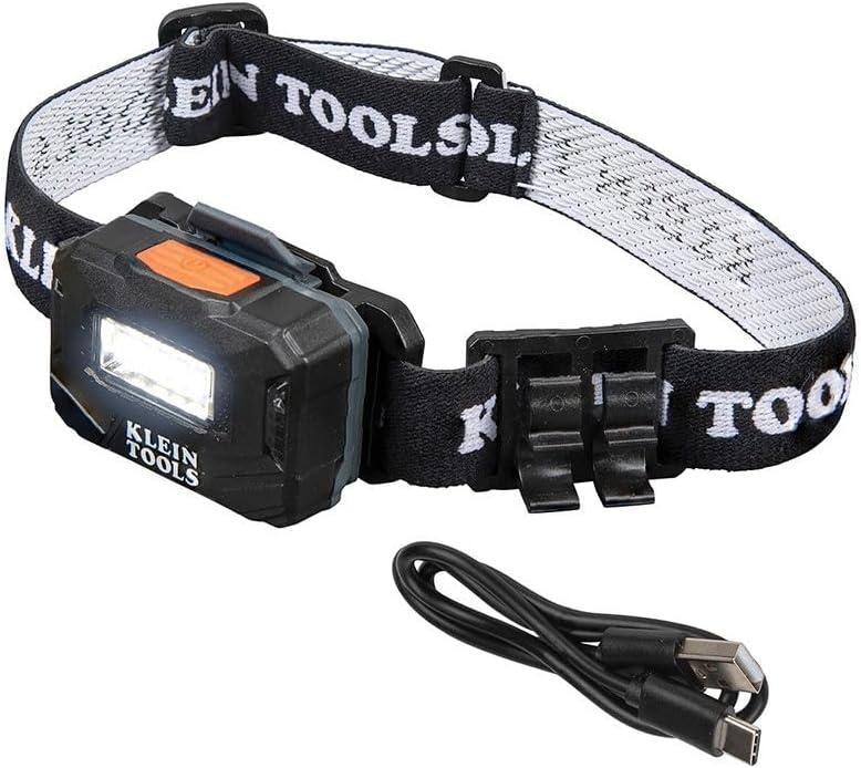 Klein Tools 56049 Rechargeable Headlamp / LED Lights, Adjustable Fabric Strap with Marker / Pencil Holder, 260 Lumens, for Work and Outdoors