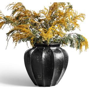 LE TAUCI 11" Ceramic Vase, Artisan Large Black Ceramic Vase for Modern Home Decor, Substantial & Stable, Handcrafted Flower Vase, Living Room & Dining Room Table Centerpiece, Distressed Iron Black