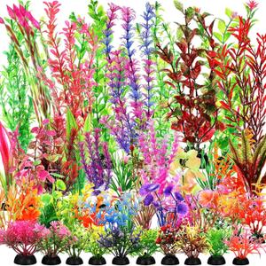 XunYee 100 Pcs Aquarium Plants Artificial Fish Tank Decorations 1.57 to 11.81 Inches Plastic Fish Tank Plants for Household and Office Simulation (Colorful)