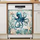 ttyzxcd Dishwasher Magnet Cover Starfish Octopus Magnetic Sticker for Dishwasher, Size:23w X 26h