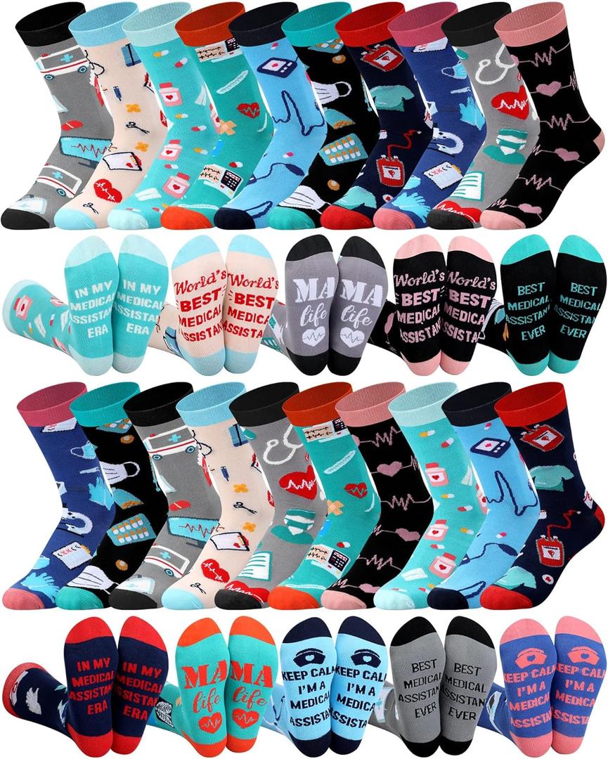 Hercicy 20 Pairs Novelty Medical Week Socks Bulk for Women Funny Cotton Crew Socks for Medical Assistants Week Appreciation Halloween Christmas Gift Hercicy 20 Pairs Novelty Medical Week Socks Bulk for Women Funny Cotton Crew Socks for Medical Assistants Week Appreciation Halloween Christmas Gift