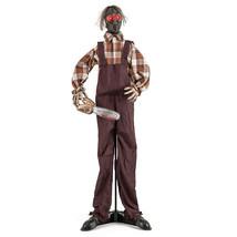 5.7 FT Halloween Animated Shaking Haunted Man with Chainsaws, Scary Chainsaw Cyborg Zombie Carver with Sound Activated Design & Control Button, Indoor Outdoor Animatronic Halloween Decoration