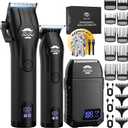 BILLAR Cordless Barber Kit, Professional Hair Clipper Set with Trimmer and Foil Shaver, Rechargeable Haircut Grooming Tools for Men Barbers, Blackk