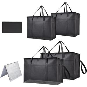 4-Pack Insulated Food Delivery Bags  2 XXXL & 2 XL Reusable Hot & Cold Thermal Bags with Removable Base Plates  Catering, Pizza Delivery, Grocery & Travel