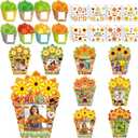 Soaoo 96 Pcs Thanksgiving Picture Frames Craft Kits, 48 Fall Flowers DIY Photo Frame and 48 Happy Thanksgiving Stickers Autumn Maple Leaf Pumpkin Gifts Craft for Fall Autumn Party Supplies Decoration, 6.3 x 4.7 inches