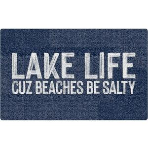 SPBL&L Lake Door Mat, Lake Life Cuz Beaches Be Salty Welcome Doormat for Front Door Porch Entryway Indoor Outdoor Outside, Blue and White Bath Mat, 17x30 Inch