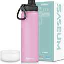 SASEUM Sport Water Bottle 22oz Stainless Steel Double Wall Vacuum Thermal Mug with Leak Proof Spout Lids, Wide Mouth Metal Insulated Water Jug for Gym and Travel（Pink）