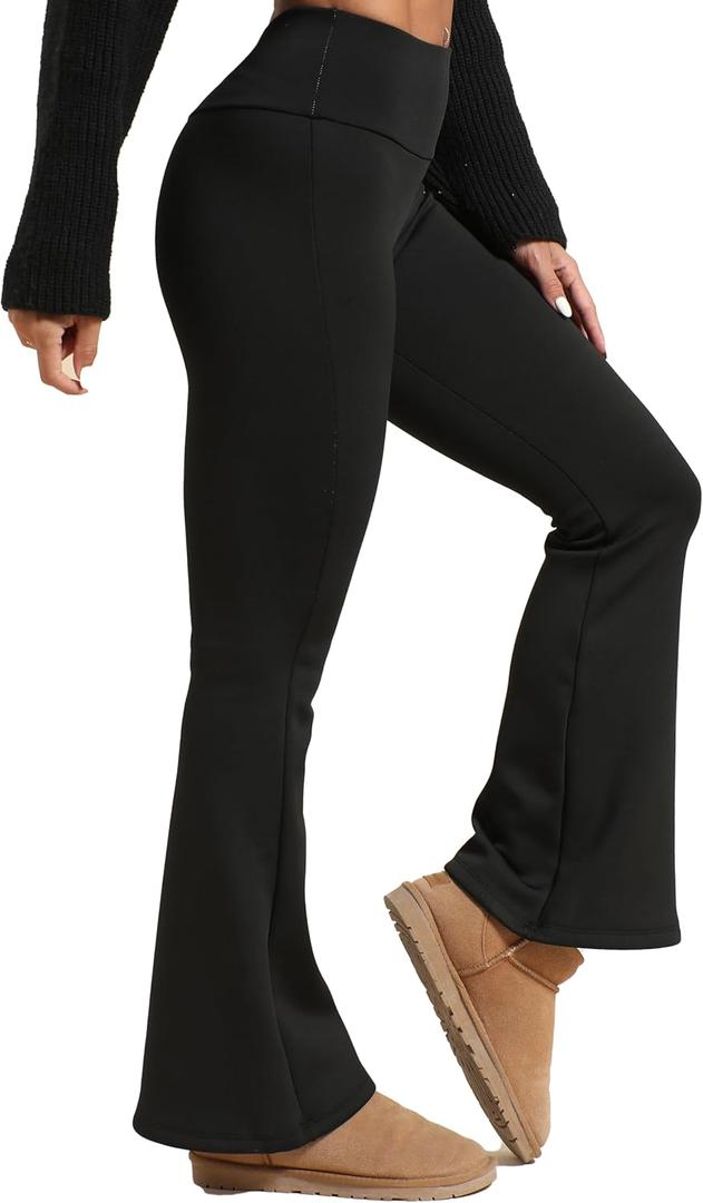 Women's Fleece Lined Yoga Leggings with Pockets- Tummy Control Winter High Waisted Workout Yoga Pants (Black, XL)
