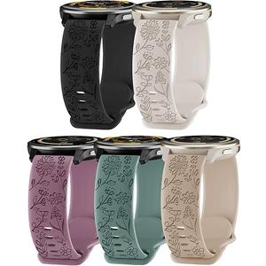 HQzon 5 Pack 22mm Floral Engraved Watch Bands Compatible with Garmin Venu 4 Watch Band 45mm/Venu 3/Venu 2/Vivoactive 4 /Forerunner 265/255/255 Music,Soft Silicone Sport Straps for Women Men