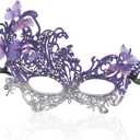 Masquerade Mask for Women, Fit Well Mardi Gras Mask with Adjustable Strap for Masquerade Costume Party (Butterfly-sliver&purple)