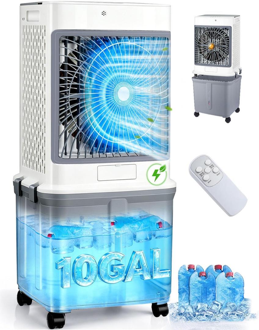 Portable Air Conditioners, Evaporative Cooler 2026 Upgraded Swamp Cooler | Windowless Portable AC Unit Cooling Fan That Blow Cold Air, 10 Gal Water Tank,Ultra Quiet for Indoor,Outdoor,Room,Restaurant
