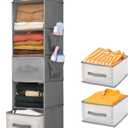 5-Tier Hanging Organizer for Closet, Fabric Closet Organizer with 2 Hooks, 2 Pull-Out Drawers, Foldable Space-Saving Storage (Gray), 11.8" W x 11.8" D x 39.4" H
