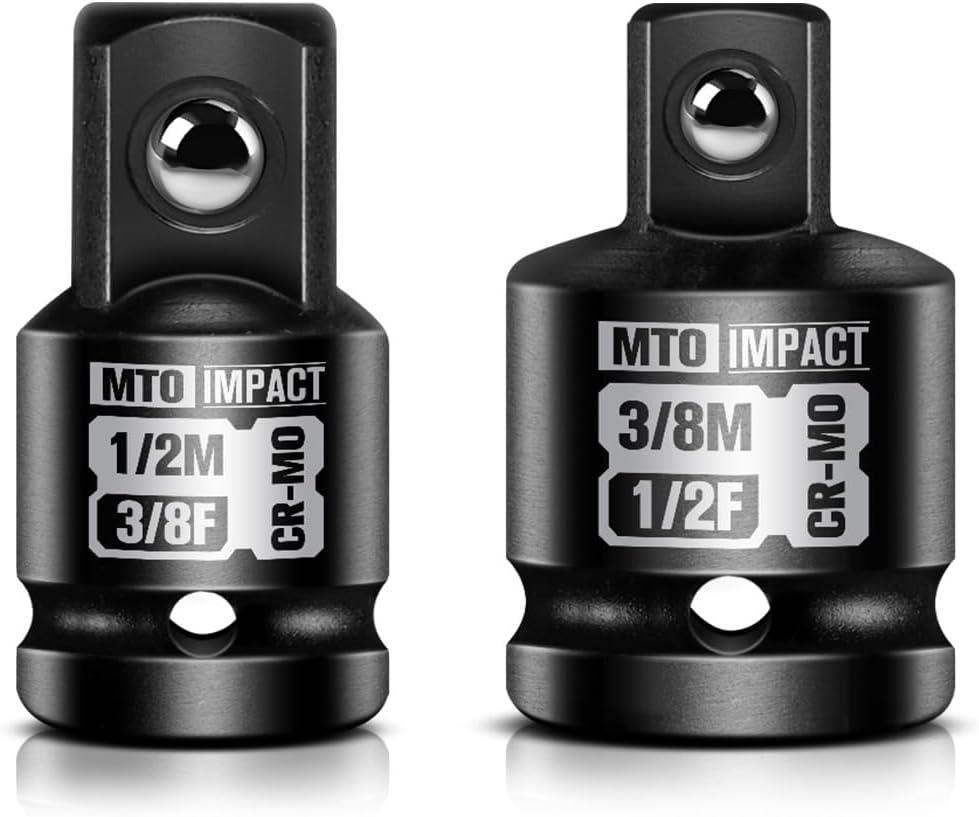 2 x MTO 2-Piece Impact Socket Adapter and Reducer Set, 1/2" Female to 3/8" Male Reducer, 3/8 Female to 1/2 Male Adapter, Chrome Molybdenum Alloy Steel