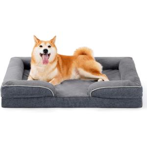 Made4Pets Orthopedic Dog Bed for Large Dogs, Supportive Foam Big Large Pet Bed Sofa with Washable Removable Cover, Waterproof Dog Couch Bed, Non-Slip Bottom and Egg-Crate Foam, Grey
