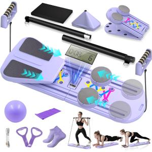 Pilates Board, Foldable Pilates Reformer Set for Home Workout with Timer, 6-in-1 Multifunctional Portable Reformer Pilates Machine at Home Pilates Equipment for Fitness, Exercise, Abs, Core Training (Purple)