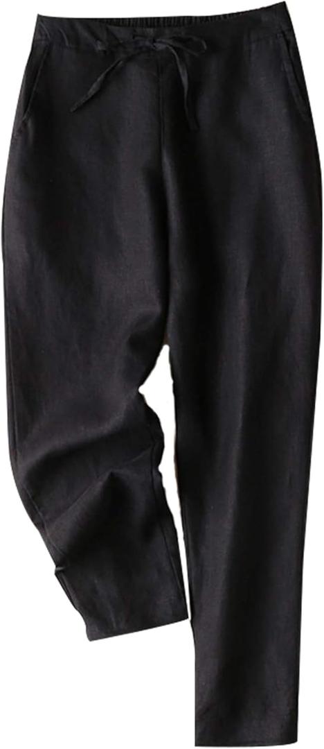 Tanming Linen Pants for Women Summer Casual High Waisted Drawstring White Beach Pant, Size: X-Large