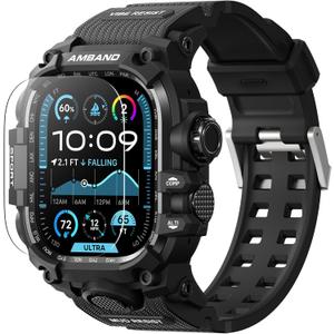 AmBand Rugged Case with Band for Apple Watch Ultra 3/2/1 49mm, M3 Military Grade Shockproof Cover, Includes Screen Protector Kit, Tactical Band for Men - Compatible with iWatch Ultra, Matte Black