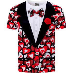 Funny World Men's Holiday Tuxedo T-Shirts Graphic Short Sleeve Novelty Party Costume Top, L/XL Valentine Tuxedo