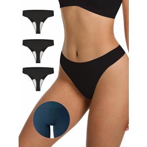 LUCKMEEY Cotton Thongs for Women Seamless Thongs for Women No Show Thong Panty Liners Workout G-String Thongs Underwear (Medium, 3p-black)