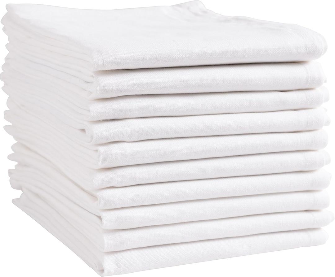 KAF Home White Kitchen Towels, 10 Pack, 100% Cotton - 20 x 30, Soft and Functional Multi-Purpose, Baking, Cooking, Cleaning, Printing, Monogramming, and Embroidery (Plain Weave)