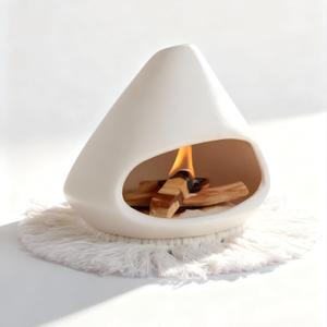 Ceramic Palo Santo Holder Burner,Incense Cone Holder,Mini Chiminea for Palo Santo Sticks and Sage Burner,with Handmade Heat Insulated Mat,Dust Brush,Metal Tweezer (White)