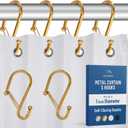 12 Decorative Metal Shower Curtain Hooks, S-Shaped Hooks with Anti-Fall System, Rust-Proof Shower Rings with Safety Buckle, Fits Rods Up to 1-Inch Diameter (S, Gold)