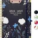 Eyrozill Teacher Planner 2024-20258.5" X 11" Daily Planner Jul.2024- Jun.2025 With Clipboard Stickers Office 2025 Calendar Monthly Planner for Work-BlueflowerA4