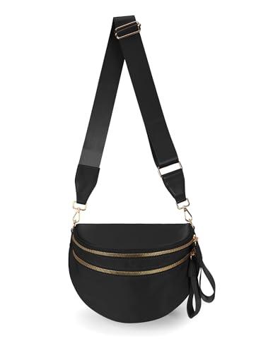 Spacious Nylon Crossbody Bag Bum Bag Handbags Wallets Purses Trendy Shoulder Bag for Women (black)