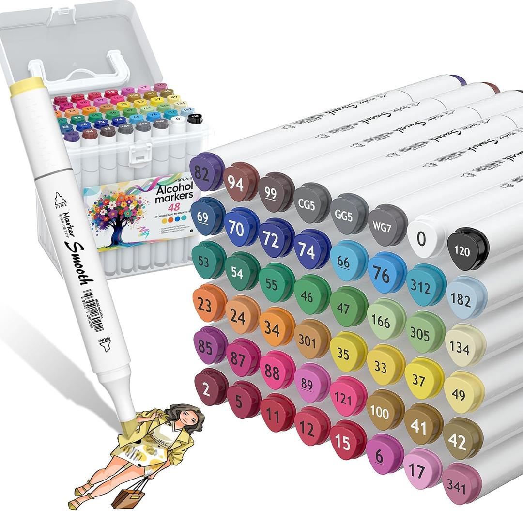 Alcohol Markers, 48 Colors Dual Tip Art Coloring Markers for Adult Coloring Books, Drawing, Sketching, Painting Supplies,Alcohol Based with Carrying Case