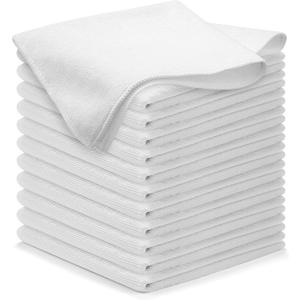 USANOOKS Microfiber Cleaning Cloth - White - 12Pcs (12.5x12.5 inch) High Performance - 1200 Washes, Ultra Absorbent Car Towel Traps Grime & Liquid for Streak-Free Mirror Shine - Car Washing Cloth